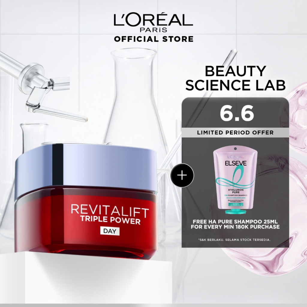 (PAKET HEMAT) L'Oréal Paris Revitalift Triple Power Day Cream & Triple Action Night Cream 50mL - Kri