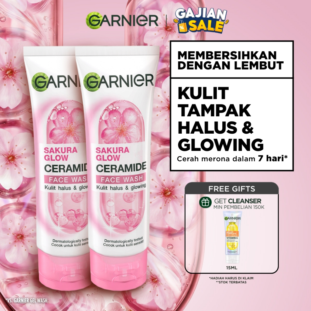 [PAKET HEMAT ISI 2] GARNIER Facial Wash Sakura Glow Ceramide Skin Barrier 100ml Skincare Pembersih W