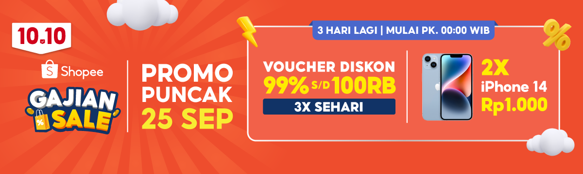 Nikmati Promo Gajian Sale Shopee: Gratis Ongkir RP0 Semua Toko, Flash Sale Serba Seribu, Voucher Diskon 99% s/d 100RB pada 20-25 September 2023
