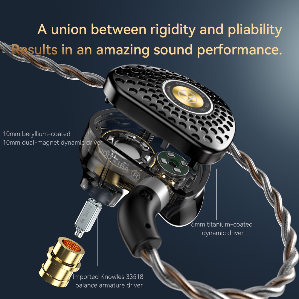 Trn TA3 HiFi 1BA+2DD Knowles Hybrid Metal Earphone Beryllium plated In-ear Monitor Headset Musik Earbud Olahraga Lari Headphone