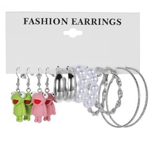 Set Anting Acrycle Resin Kodok Yang Indah Untuk Wanita Punk Mutiara Imitasi Perak Berlebihan Lingkaran Hoop Earring Jewelry