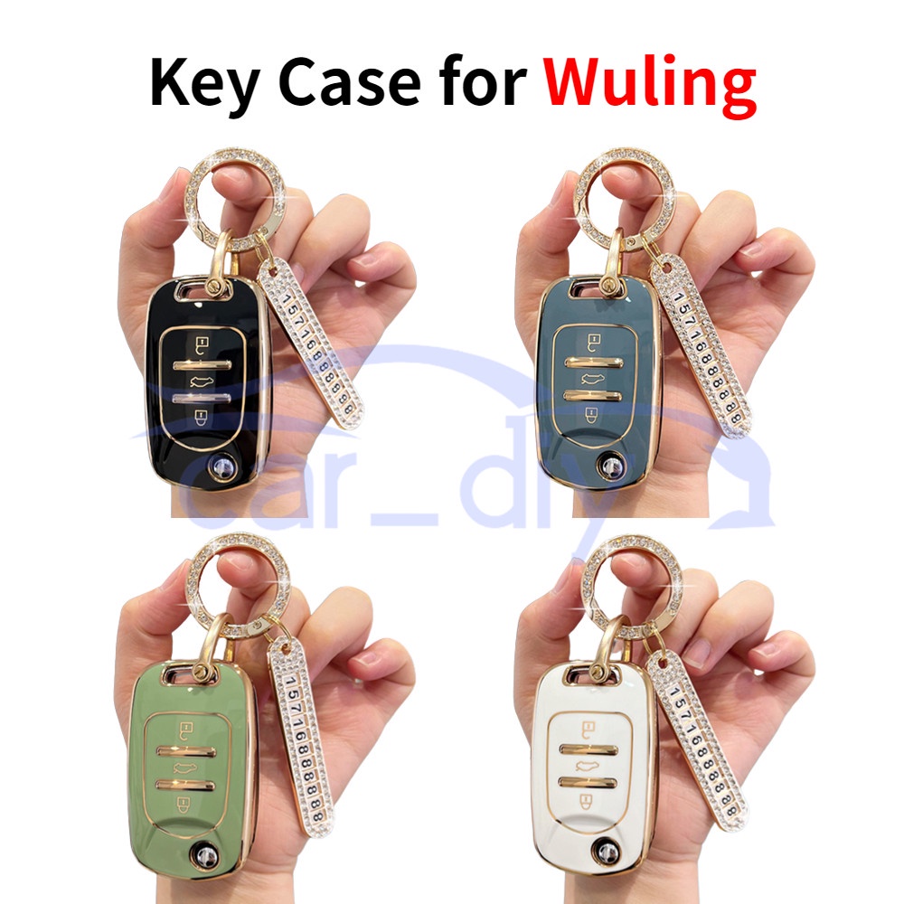 Tpu Case Kunci Mobil Remote Cover Fob Dengan Gantungan Kunci Plat Nomor Untuk Wuling MiniEv Mini Ev Macaron Pelindung Shell