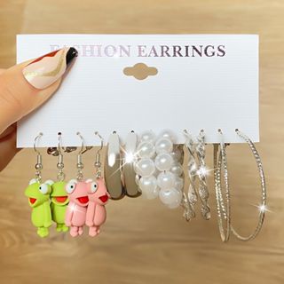 Set Anting Acrycle Resin Kodok Yang Indah Untuk Wanita Punk Mutiara Imitasi Perak Berlebihan Lingkaran Hoop Earring Jewelry