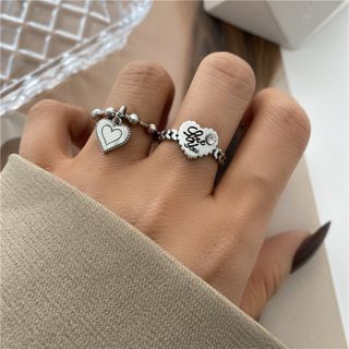 2023set Cincin Kupu-Kupu Hati Hollow Vintage Trendi Untuk Wanita Bahan Metal Warna Perak Bentuk Spiral Geometris Cincin Set Perhiasan