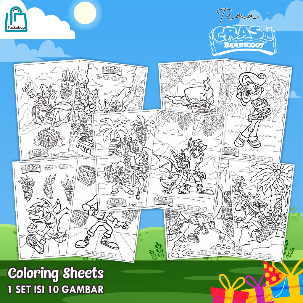 

KERTAS MEWARNAI ANAK A5 MURAH – 1 PACK ISI 10 LEMBAR – COLORING SHEETS KARTUN EDUKATIF CRASH BANDICOOT