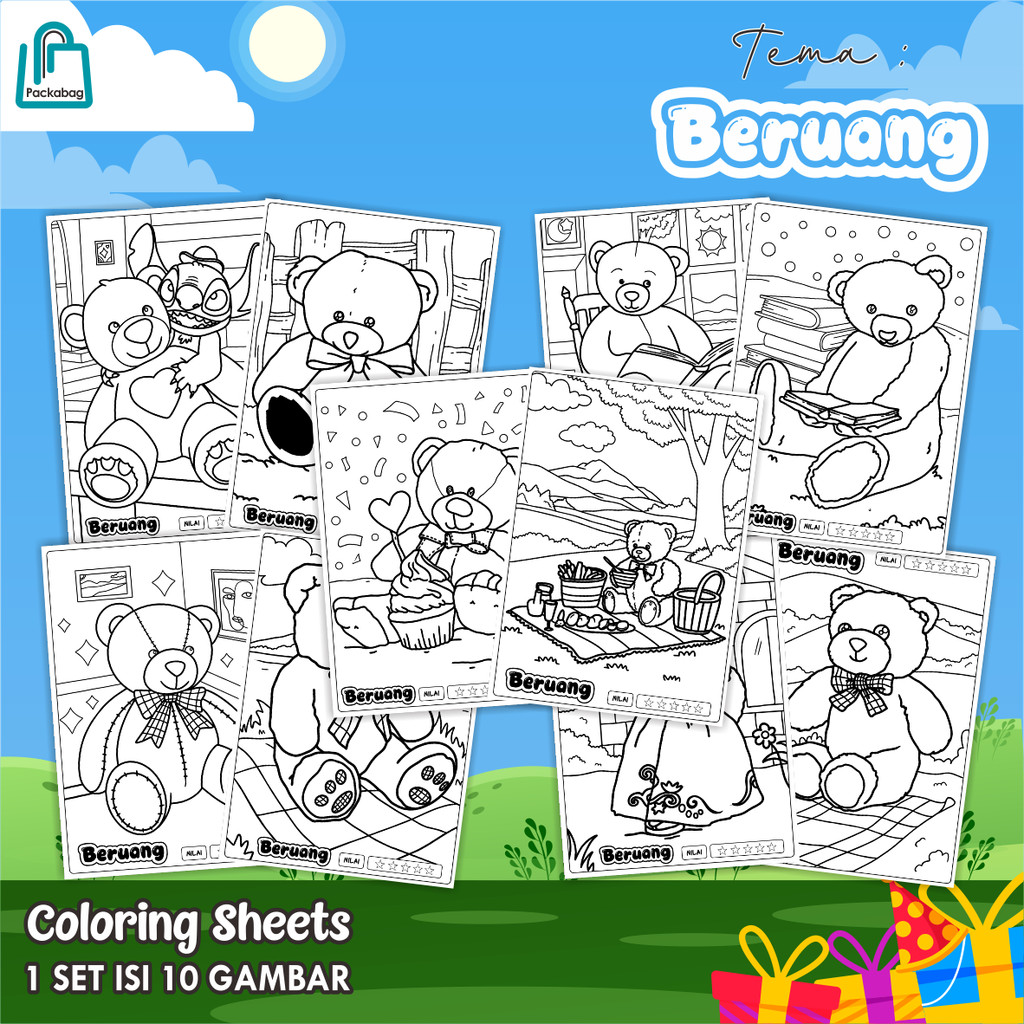 

KERTAS MEWARNAI ANAK UKURAN A4 – 1 PACK ISI 10 LEMBAR – COLORING SHEETS KARTUN EDUKATIF BERUANG