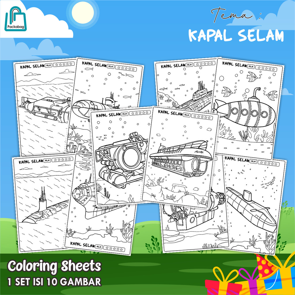

KERTAS MEWARNAI ANAK UKURAN A4 – PAKET ISI 10 LEMBAR – COLORING SHEETS KARTUN EDUKATIF KAPAL SELAM