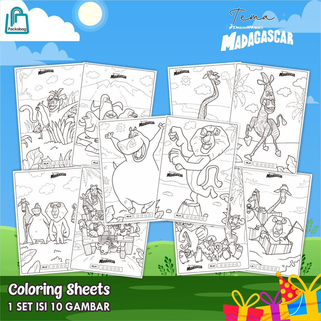 

KERTAS MEWARNAI ANAK UKURAN A4 – PAKET ISI 10 LEMBAR – COLORING SHEETS KARTUN EDUKATIF MADAGASKAR