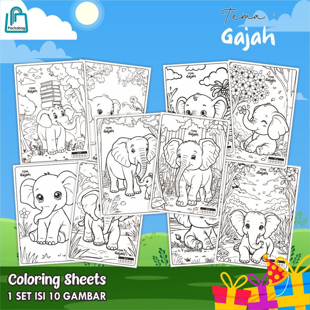 

KERTAS MEWARNAI ANAK UKURAN A5 – 1 PACK ISI 10 LEMBAR – COLORING SHEETS KARTUN EDUKATIF GAJAH