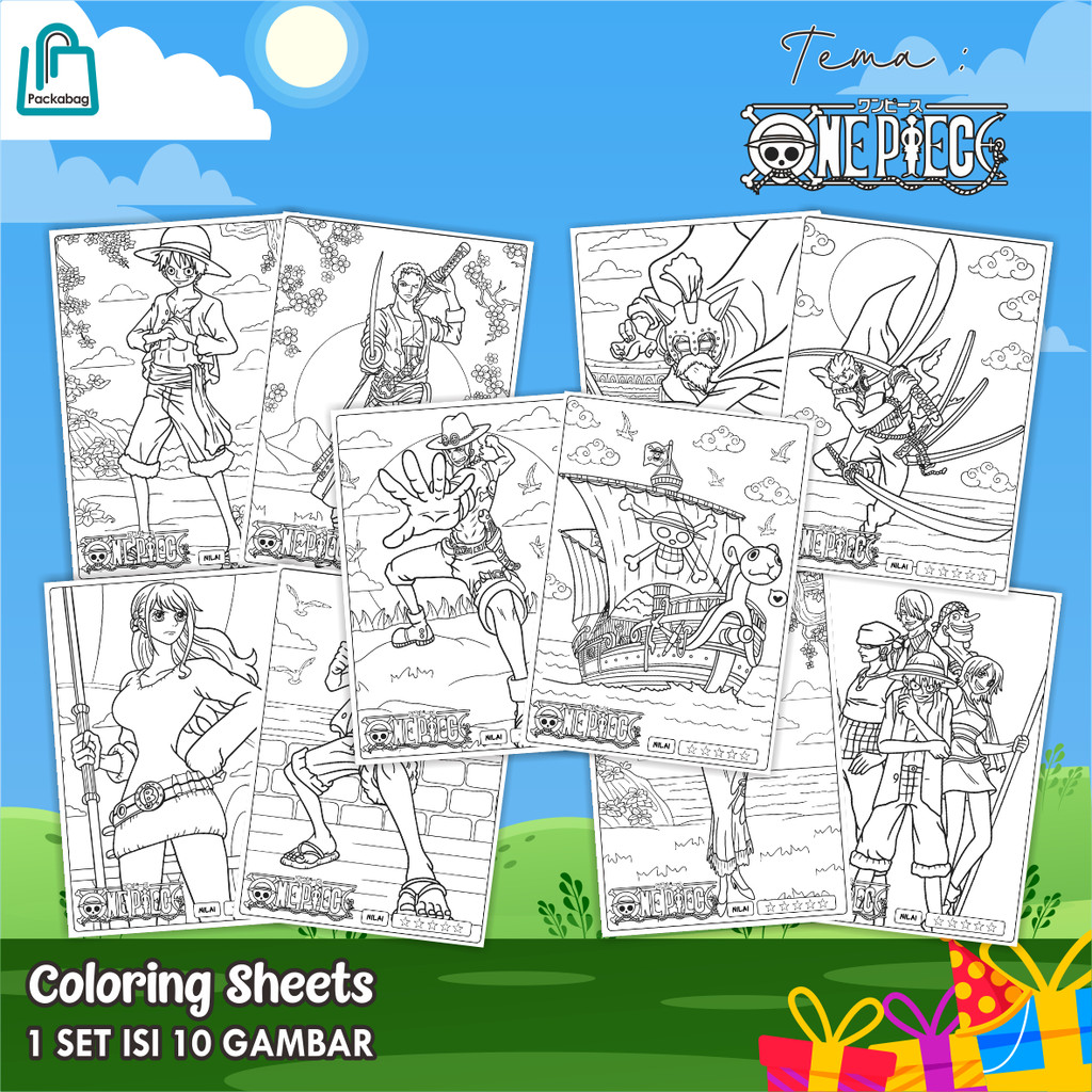 

KERTAS MEWARNAI ANAK UKURAN A4 – 1 PACK ISI 10 LEMBAR – COLORING SHEETS KARTUN EDUKATIF ONE PIECE