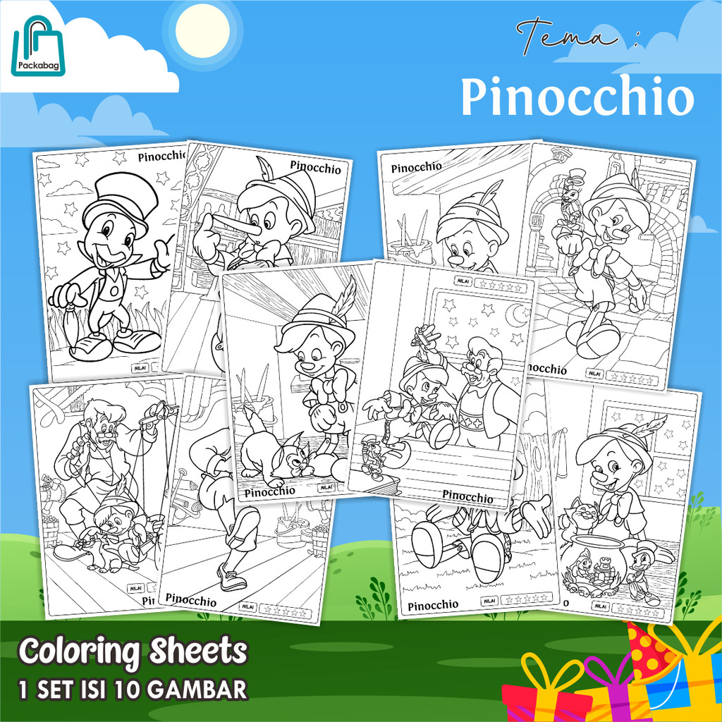 

KERTAS MEWARNAI ANAK UKURAN A5 – 1 PACK ISI 10 LEMBAR – COLORING SHEETS KARTUN EDUKATIF PINOCCHIO