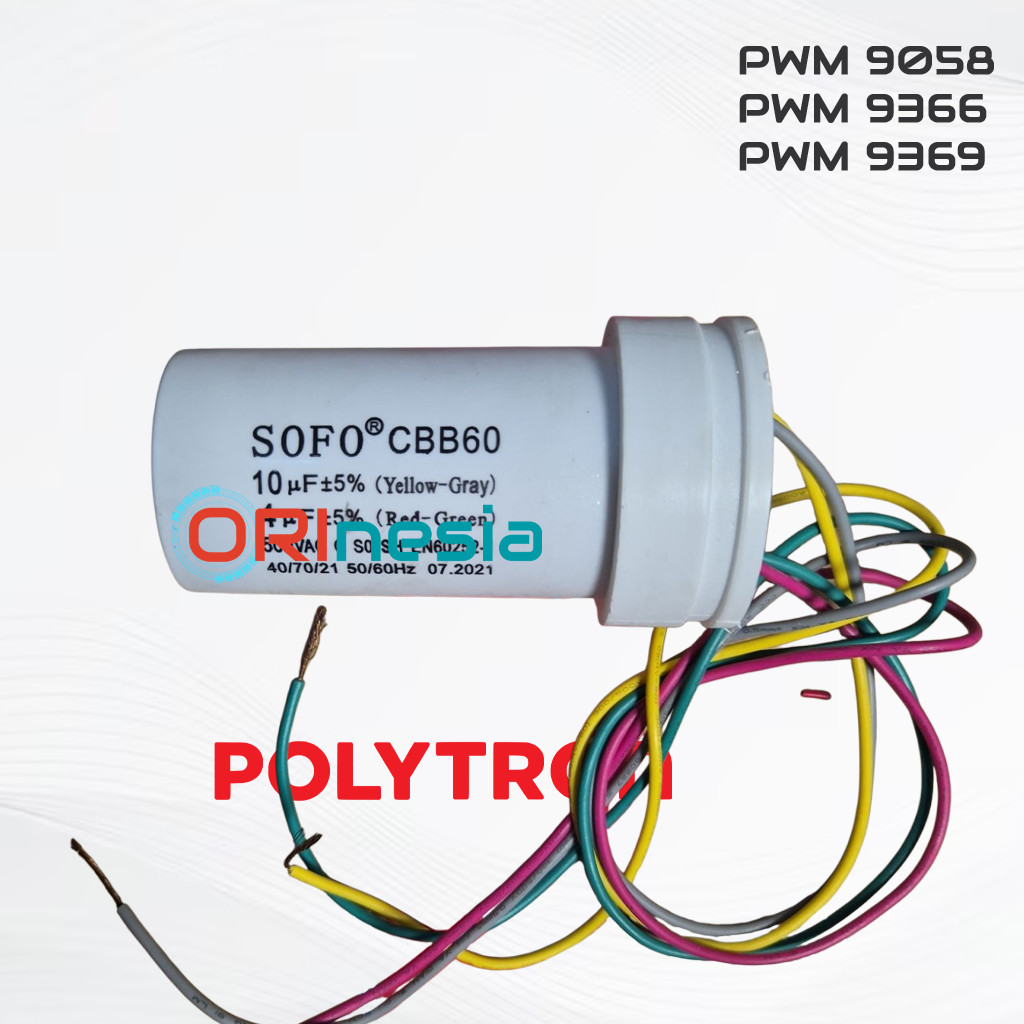 KAPASITOR ORI Sofo PWM9058 PWM9366 PWM9369 Capacitor Starter Mesin Cuci 2 Tabung Polytron Original