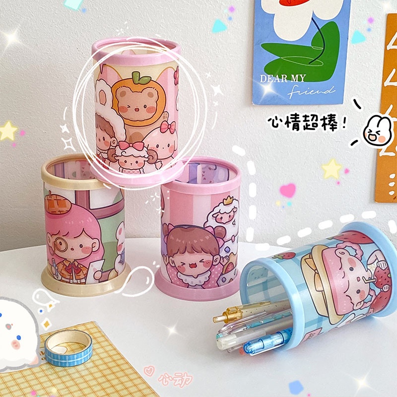 

Tempat alat tulis tabung Cute cartoon round PP pen holder Tempat Pensil motif Kotak pulpen Tempat alat pensil motif Kotak pensil lucu unik Stationery box Penyimpanan Student waterproof organizer Desktop storage box Tempat simpan pensil model tabung