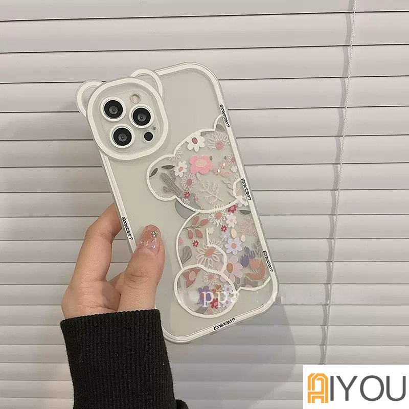 IPHONE Ins Bunga Beruang Lucu Pelindung Kamera Ponsel Bening Case Untuk Iphone14 13 Pro Max11 12 Pro Max X XR XS Max7 8 Plus Lembut Penutup Belakang