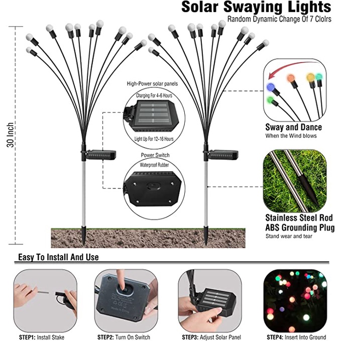 【COD】Lampu Taman Tenaga Surya/Lampu Surya Lawn Decorative/Firefly Lampu Tahanair/Lampu Tenaga Surya Outdoor