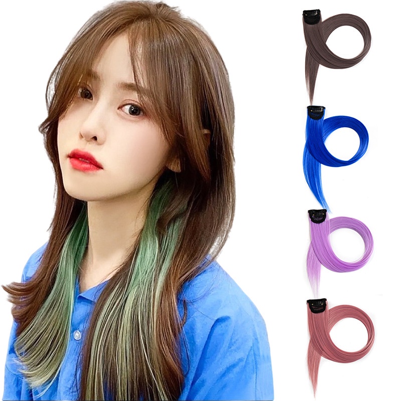 Wig Lurus Panjang Dengan Klip wig Wanita multi Warna Yang Modis