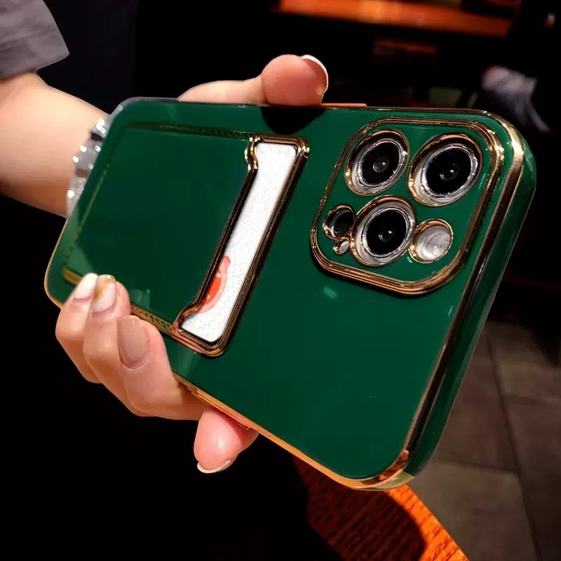 IPHONE Casing Ponsel Kartu Insert Plating Mewah Kompatibel Dengan Iphone14 13 12 11 Pro Max14 Plus X XS MAX XR Pencegah Jatuh Casing TPU Lembut