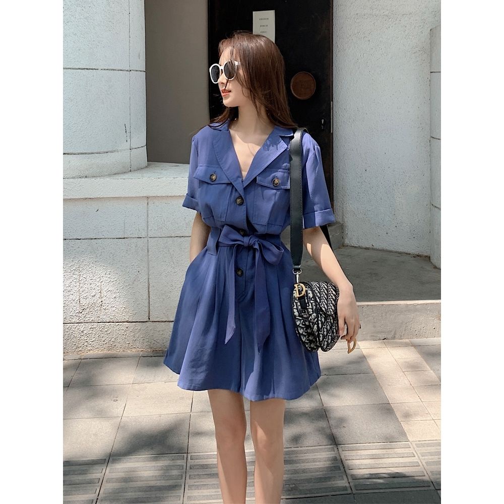 Jumpsuit wanita musim panas temperamen mode baru setelan celana pendek lebar kaki