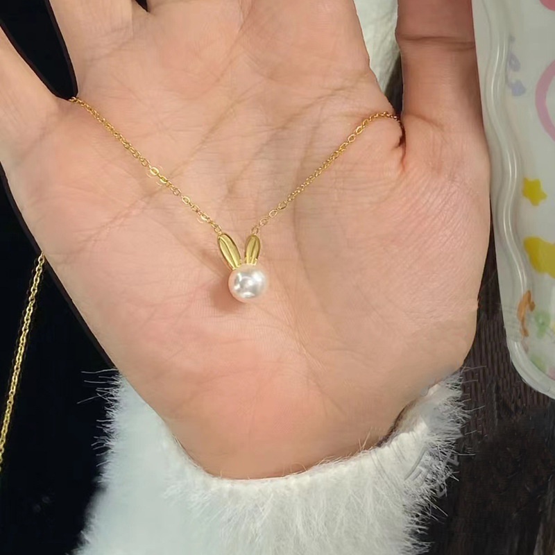 Fashion Mutiara Kelinci Liontin Kalung Wanita Rantai Klavikula Liburan Perhiasan Hadiah Grosir