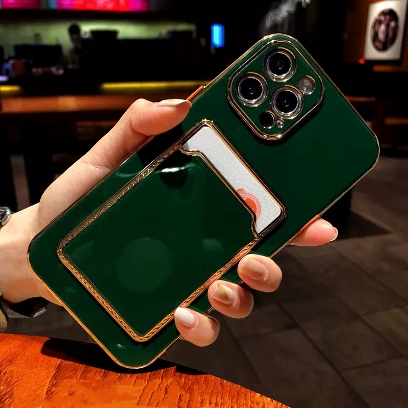IPHONE Casing Ponsel Kartu Insert Plating Mewah Kompatibel Dengan Iphone14 13 12 11 Pro Max14 Plus X XS MAX XR Pencegah Jatuh Casing TPU Lembut