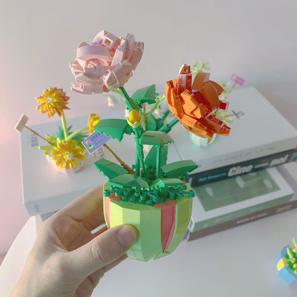 Nano Block Flowers Melati Pot Bunga Model DIY Mainan Balok Buket Mainan Pendidikan