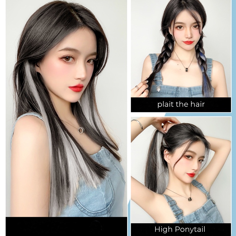 Wig Lurus Panjang Dengan Klip wig Wanita multi Warna Yang Modis