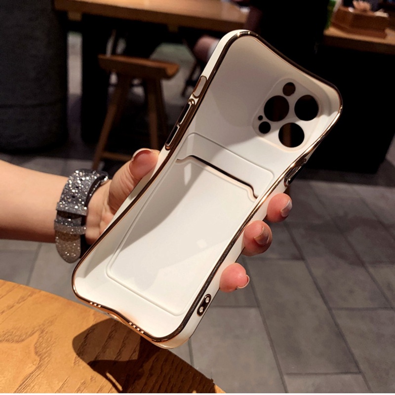 IPHONE Casing Ponsel Kartu Insert Plating Mewah Kompatibel Dengan Iphone14 13 12 11 Pro Max14 Plus X XS MAX XR Pencegah Jatuh Casing TPU Lembut