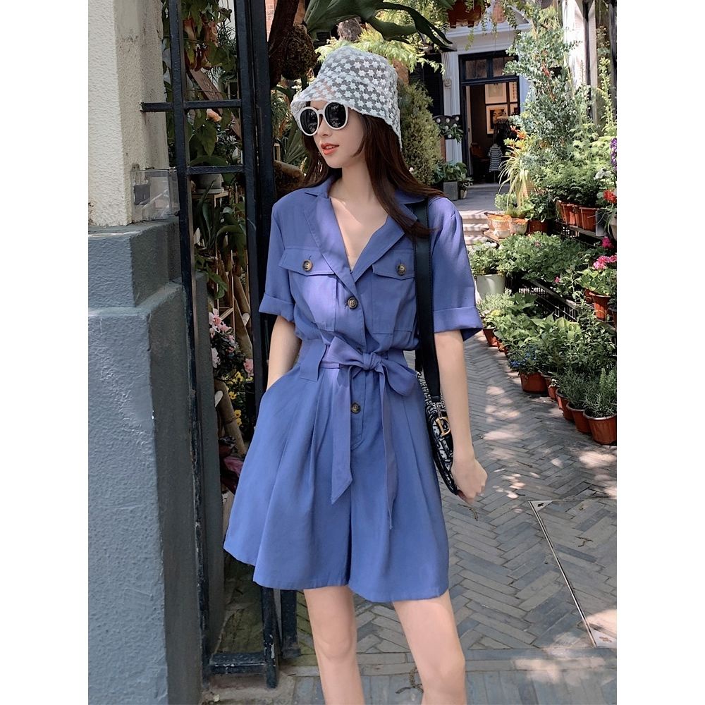 Jumpsuit wanita musim panas temperamen mode baru setelan celana pendek lebar kaki