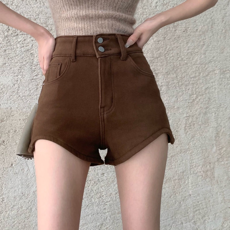 Red Hot girl a-line straight denim shorts women s spring new style small high waist irregular wide-leg hot pants tide