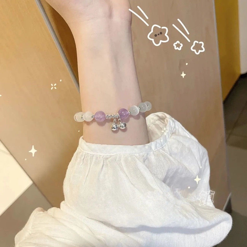 Gelang Opal Fashion Korea Untuk Wanita Ins Moonstone Crystal Bead Bracelet Bell Pendant Bracelet