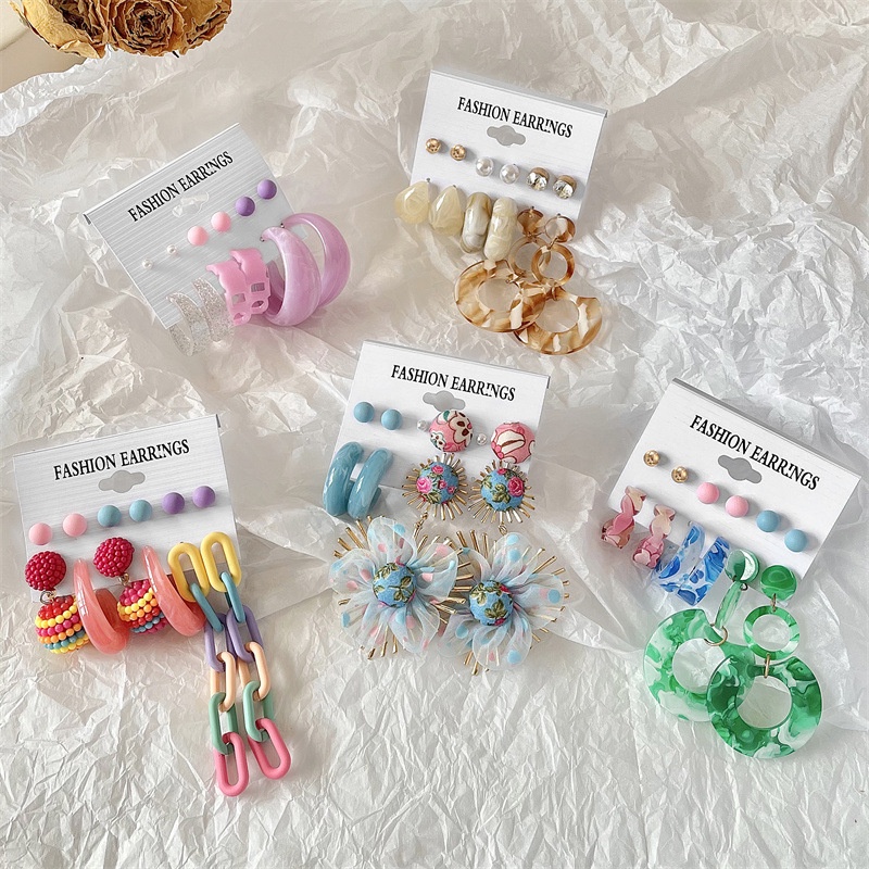 Trendi Warna-Warni Anting Akrilik Untuk Wanita Warna Macaron Bunga Hati Bola Berlebihan Stud Earring Perhiasan Pesta