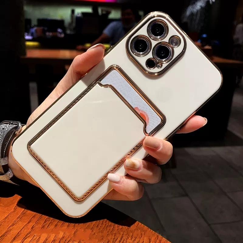 IPHONE Casing Ponsel Kartu Insert Plating Mewah Kompatibel Dengan Iphone14 13 12 11 Pro Max14 Plus X XS MAX XR Pencegah Jatuh Casing TPU Lembut