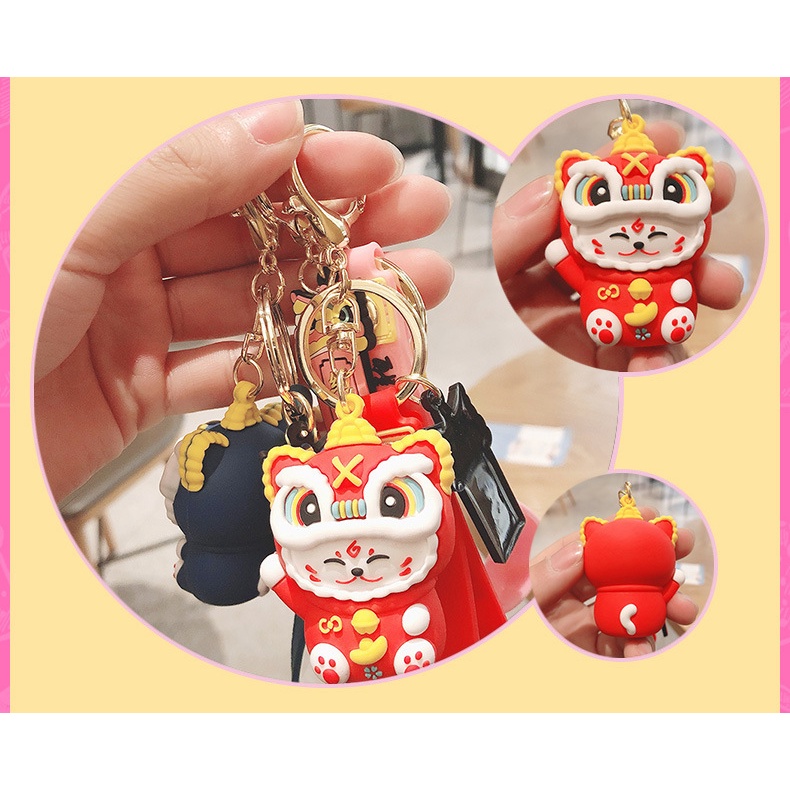 Awakening the Lion China-Chic Rabbit Year Key Chain for Fortune Cat Figure Tahun Baru Gantung Piece Tahun Baru Hawa Bunny Happy Gift