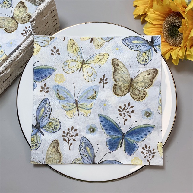 20pcs Mix Butterfly Flower Decoupage Serbet Kertas Tissue Vintage Untuk Perlengkapan Pesta Peralatan Makan Pernikahan Xmas Festival