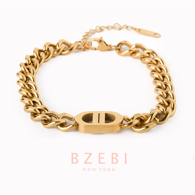 Bzebi Gelang Charm Titanium Steel Emas 18k Dengan Berlian, Anti Karat, Aksesoris Fashion Wanita, Perhiasan Gaya Korea, Hadiah Ulang Tahun Dengan Kotak Eksklusif 1156b