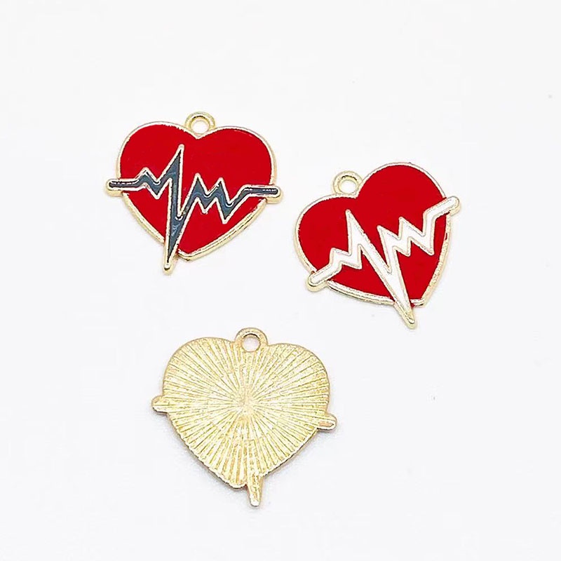 4 Pcs Alloy Menetes Minyak Merah Hati Ekg Liontin Diy Aksesoris Perhiasan Wanita Pendant Fashion Hadiah