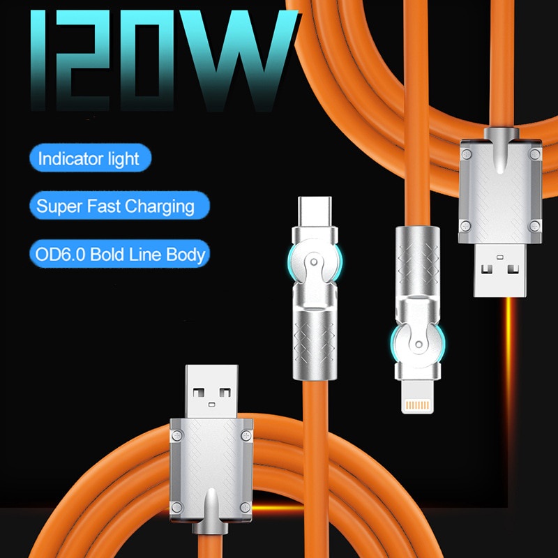 180° Kabel Cas Super Cepat 120w Rotatable Liquid Silicone Mobile Game USB Type-C Charge Elbow Cable