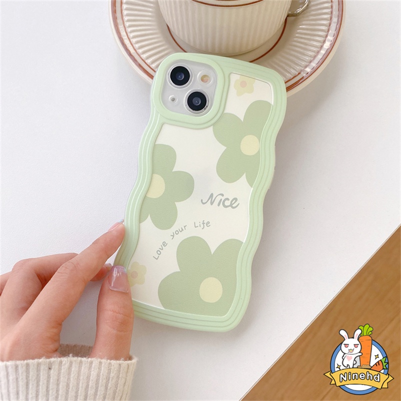 Soft Case Silikon TPU Motif Bunga Polkadot Hijau Untuk iPhone 14 13 12 11 Pro Max Xr X Xs Max Se 2020 7P 8P iPhone 7 8 6 6s Plus