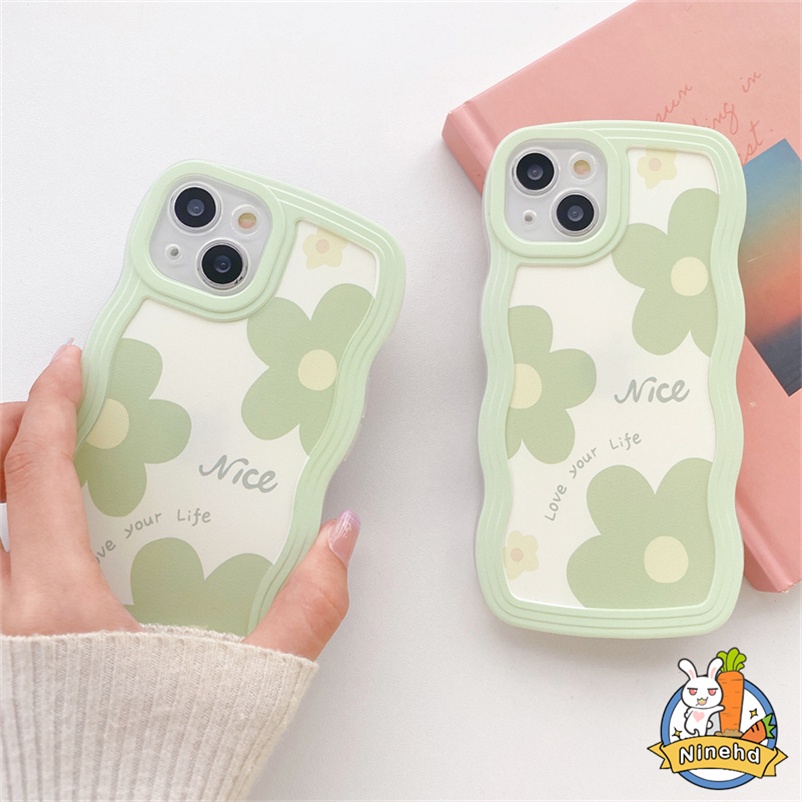 Soft Case Silikon TPU Motif Bunga Polkadot Hijau Untuk iPhone 14 13 12 11 Pro Max Xr X Xs Max Se 2020 7P 8P iPhone 7 8 6 6s Plus