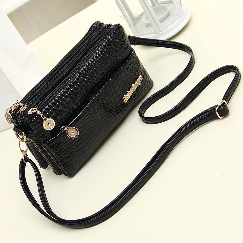 Sera tas wanita multi-layer zipper Messenger dompet koin ponsel koleksi bisnis dompet pola buaya wanita paruh baya dan lanjut usia