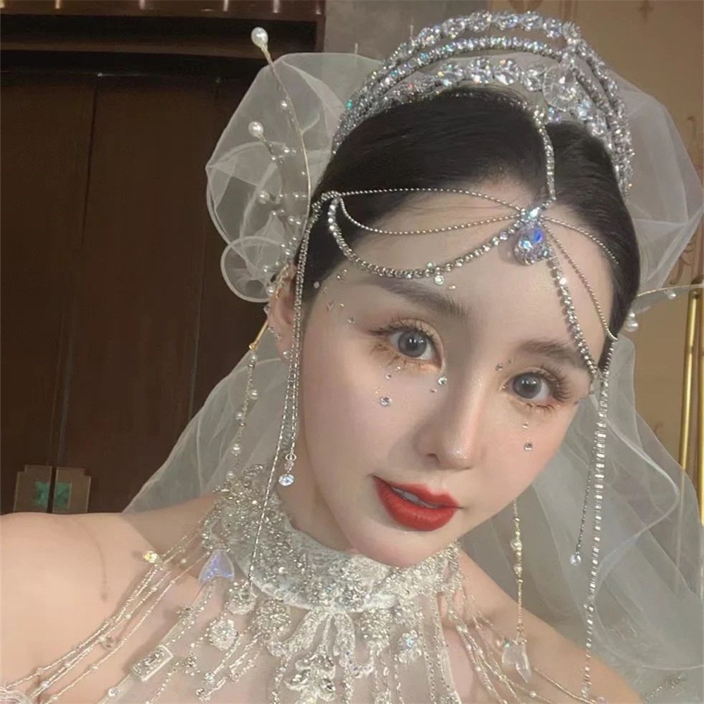 Headpiece Rumbai Tetes Air Gaya Kuno Untuk Hiasan Dahi Hairwear Pengantin Wanita Hanfu Aksesoris Rambut