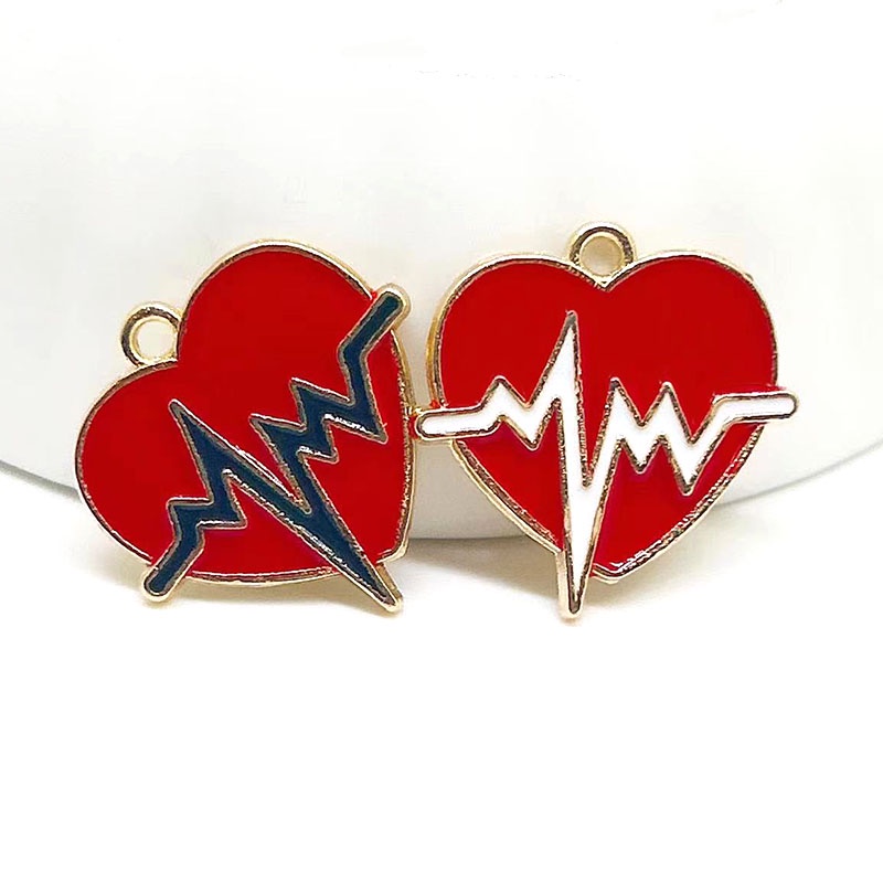 4 Pcs Alloy Menetes Minyak Merah Hati Ekg Liontin Diy Aksesoris Perhiasan Wanita Pendant Fashion Hadiah