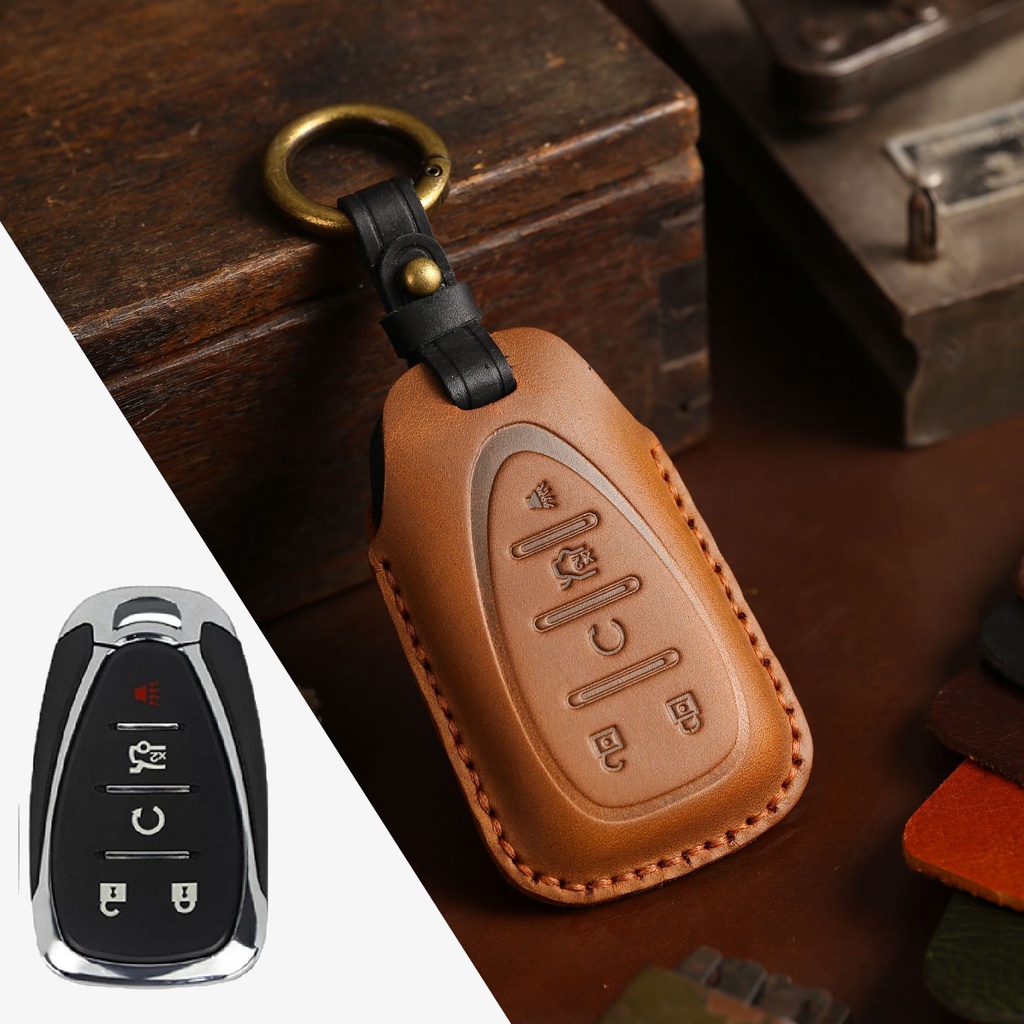 2 3 4 5 Tombol Kulit Asli Car Smart Key Cover Case Untuk Chevrolet Malibu Equinox Cruze Camaro 2016 2017 2018 2019 Accessorie