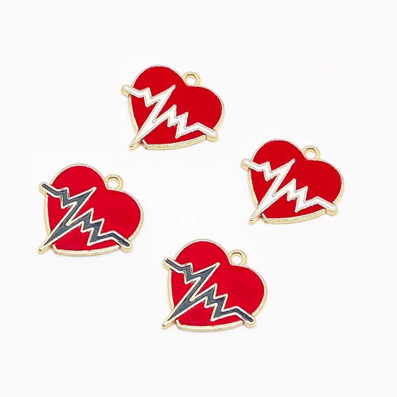 4 Pcs Alloy Menetes Minyak Merah Hati Ekg Liontin Diy Aksesoris Perhiasan Wanita Pendant Fashion Hadiah