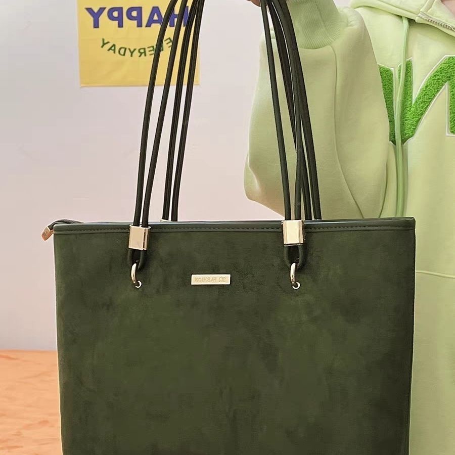 Sera Xingke Niche Kustom High-End Tote Bag Wanita Berkapasitas Besar Komuter Kelas Tas Bahu Retro Suede Tas Tangan