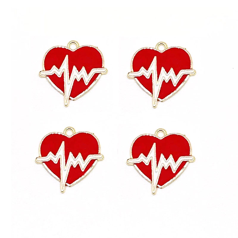 4 Pcs Alloy Menetes Minyak Merah Hati Ekg Liontin Diy Aksesoris Perhiasan Wanita Pendant Fashion Hadiah