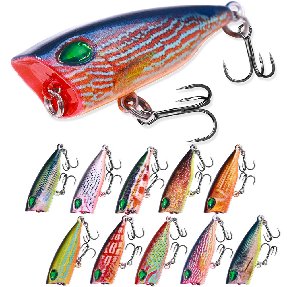 Hengjia 5pcs New Popper Wobblers Lure 40mm/3.2g Kait Kualitas Tinggi 10warna Berbeda Umpan Buatan Engkol Pancing Keras