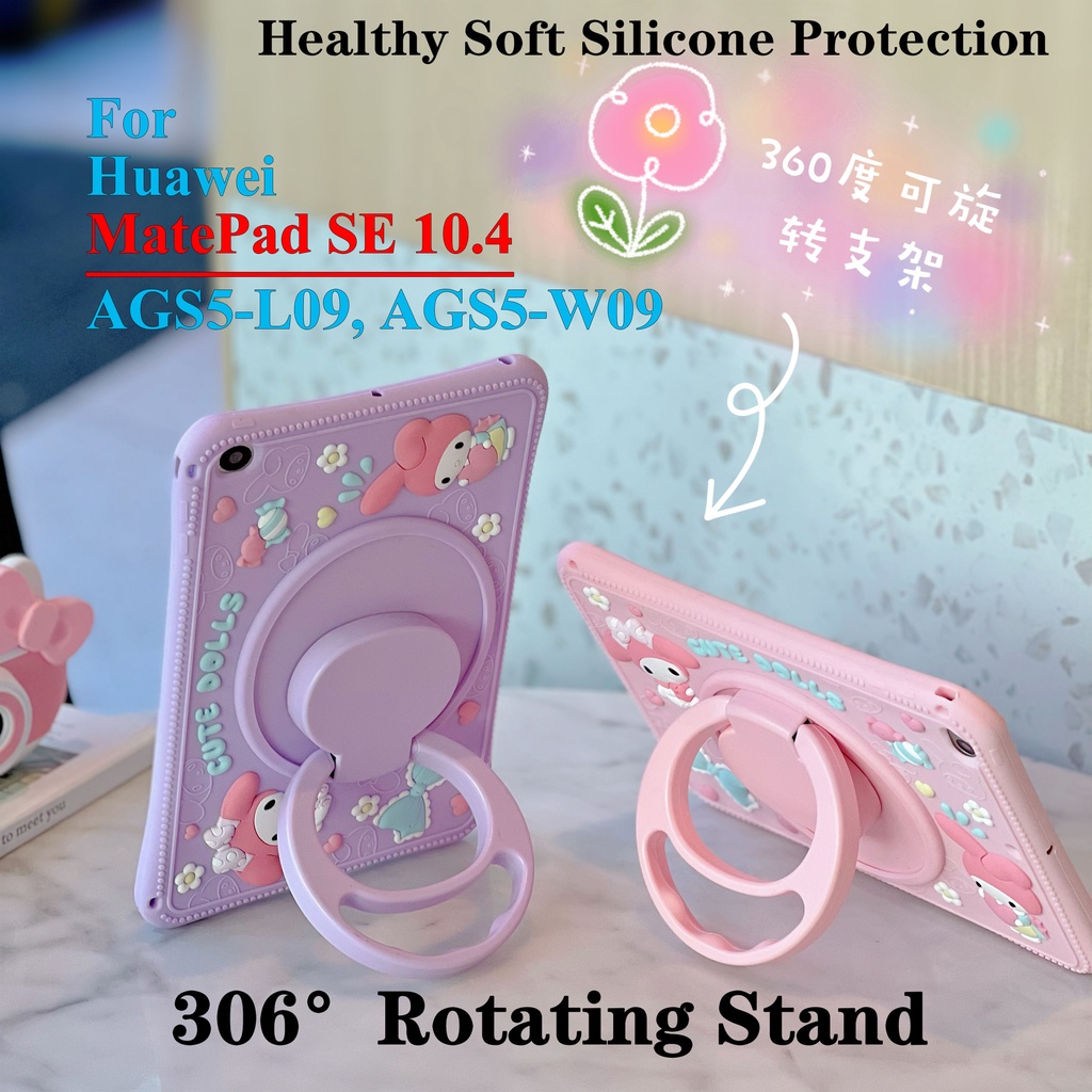 Untuk Huawei MatePad SE 10.4 (2022) AGS5-L09 AGS5-W09 Mate Pad SE 10.4-inch Tablet Pelindung Case Fashion Silicon Lembut360 SE SE° Rotating Ring Stand Casing Melody Penutup Kartun Lucu