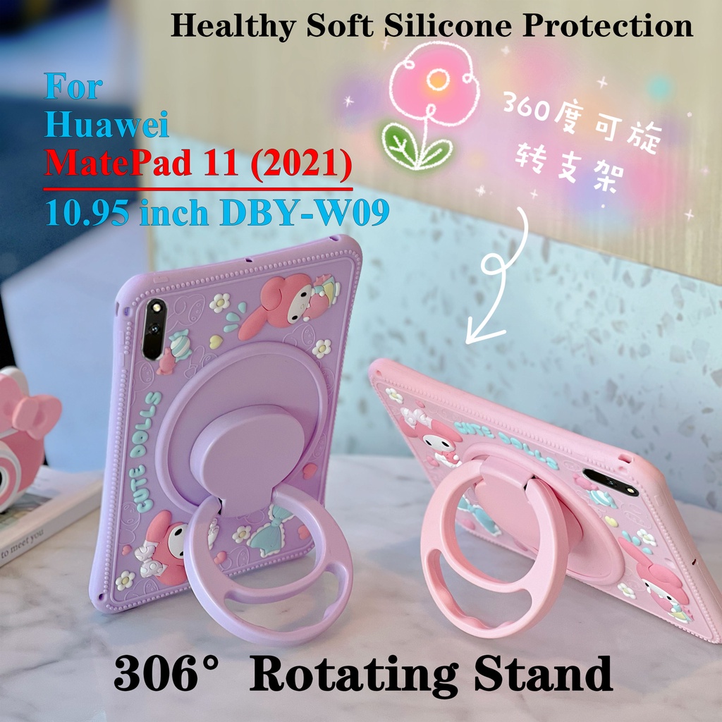 Untuk Huawei Matepad11 (2021) 10.95 &quot;DBY-W09 Tablet Pelindung Case Fashion Silicon Lembut360° Rotating Ring Stand Casing Melody Penutup Kartun Lucu