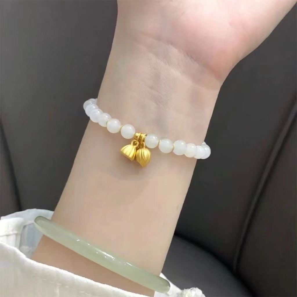 Gaya Baru Dua Dunia Huan Gelang Manik-Manik Giok Non-Warna Langkah Demi Langkah Lotus Teratai Lotus Gelang Niche Pacar Transfer Gelang